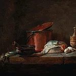 Kitchen Utensils with Leeks, Fish, and Eggs, Jean Baptiste Siméon Chardin