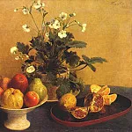 Ignace-Henri-Jean-Theodore Fantin-Latour - Flowers compotier and carafe