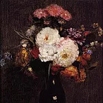 Dahlias Queens Daisies Roses and Cornflowers, Ignace-Henri-Jean-Theodore Fantin-Latour