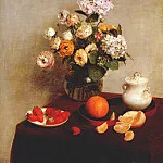 Ignace-Henri-Jean-Theodore Fantin-Latour - Still Life- Vase Of Hydrangeas And Ranunculus