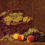 Игнас-Анри-Жан-Теодор Фантен-Латур - Корзина с белым виноградом и персиками