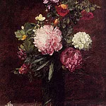 Ignace-Henri-Jean-Theodore Fantin-Latour - Flowers Large Bouquet with Three Peonies