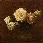 Yellow Pink Roses in a Glass Vase, Ignace-Henri-Jean-Theodore Fantin-Latour