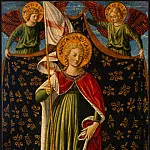 Беноццо Гоццоли - Св. Урсула с ангелами и донатором, 1455, фрагмент