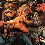 Маттиас Грюневальд - Изенгеймский алтарь. Искушение Св. Антония, фрагмент - Демон, замахнувшийся палкой