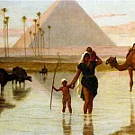 Frederick Goodall - arabs crossing a flooded field by the pyramids