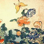 Хокусай - Маки и желтая бабочка, 1833-34