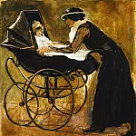 сэр Джон Лавери - Молодая женщина укачивает ребёнка в коляске