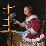 Часть 2 Национальная галерея - Франс ван Мирис I - Женщина в красном жакете, кормящая попугая