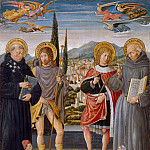 Saints Nicholas of Tolentino, Roch, Sebastian, and Bernardino of Siena, with Kneeling Donors, Benozzo (Benozzo di Lese) Gozzoli