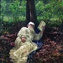 Илья Ефимович Репин - Лев Николаевич Толстой на отдыхе в лесу