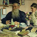 Leo Tolstoy with his wife in Yasnaya Polyana, Ilya Repin