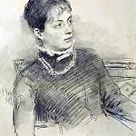 Portrait of a young wife, sitting on the couch, Ilya Repin