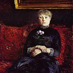 Woman Sitting on a Red-Flowered Sofa, Gustave Caillebotte