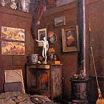 Interior of a Studio with Stove, Gustave Caillebotte