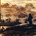 Landscape with boatmen. 1810 e. B., sepia, brush, pen, wc. , Br. 20h24. 3. GRM, Orest Adamovich Kiprensky