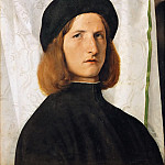 Portrait of a young man in front of a white curtain, Lorenzo Lotto