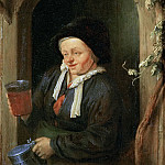 Женщина с бокалом пива в окне, Адриан ван Остаде
