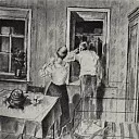 Первый эскиз картины 1919 год. Тревога. 1925, Петров-Водкин Кузьма Сергеевич