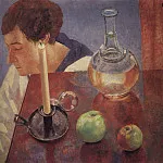 Still Life. A candle and a decanter. 1918, Kuzma Sergeevich Petrov-Vodkin