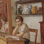 girl at the desk. 1934, Kuzma Sergeevich Petrov-Vodkin