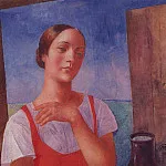 Girl in sarafan. 1928, Kuzma Sergeevich Petrov-Vodkin