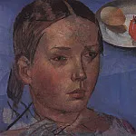 Portrait of the daughter against the background of still life. 1930, Kuzma Sergeevich Petrov-Vodkin