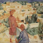 Петров-Водкин Кузьма Сергеевич - Мальчики на фоне города. 1921