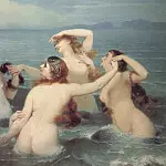 French artists - Merle, Hugues (French, 1823 - 1881) - Mermaids Frolicking in the Sea