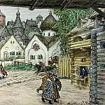 Square in front of the church. Street in the city. 1911, Apollinaris M. Vasnetsov