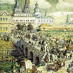 Аполлинарий Михайлович Васнецов - Уличное движение на Воскресенском мосту в XVIII веке. 1926