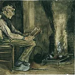 Farmer Sitting at the Fireside, Reading, Vincent van Gogh