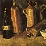 Still Life with Four Stone Bottles, Flask and White Cup, Vincent van Gogh