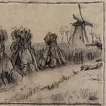 Wheat Field with Sheaves and a Windmill, Vincent van Gogh