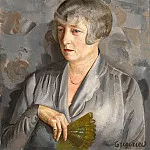Portrait of Madame Barthelemy with a green fan, Boris Grigoriev