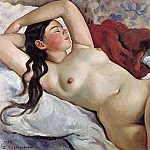 Lying Nude girl. A portrait of Nevedomskaya, Zinaida Serebryakova