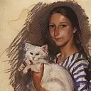 Portrait of Natasha Lancere with a cat, Zinaida Serebryakova