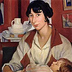 Portrait of A. A. Cherkesova-Benoit and her son Alexander, Zinaida Serebryakova