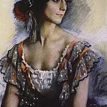 Portrait of V. K. Ivanova in a Spanish women suit, Zinaida Serebryakova