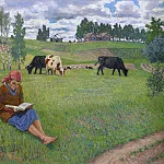 Girl reading in a meadow, Nikolai Petrovich Bogdanov-Belsky
