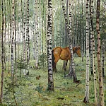 Horse in a birch grove, Nikolai Petrovich Bogdanov-Belsky