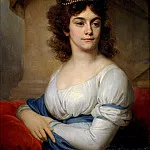 Portrait of an unknown woman in a white dress with a blue belt