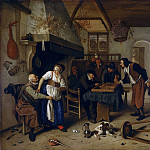 Интерьер трактира, старец, пристающий к хозяйке, и игроки в триктрак или «Двойная ставка», 1660-79, Ян Вик