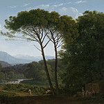 Italiaans landschap met pijnbomen, 1795, Hendrik Voogd