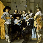 Officieren en andere schutters van wijk XI in Amsterdam onder leiding van kapitein Reijnier Reael en luitenant Cornelis Michielsz Blaeuw, 1637, Frans Hals