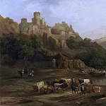 Pérez Villaamil Duguet, Genaro -- Manada de toros junto a un río , al pie de un castillo, Part 5 Prado Museum