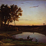 Landscape with a boatman on the lake (62x103 cm) 1839, Jean-Baptiste-Camille Corot