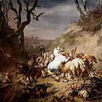 Нападение голодных волков на группу всадников, 1836, Эжен Жозеф Вербукховен