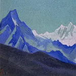 Гималаи #18 Лиловые горы на фоне желтого неба
