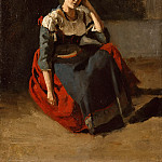 Italian woman seated, leaning on her knees, Jean-Baptiste-Camille Corot